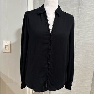 Express Black Long-Sleeve Button Front Blouse